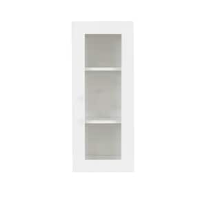 Lancaster White Plywood Shaker Stock Assembled Wall Glass Door Kitchen Cabinet 15 in. W x 36 in. H x 12 in. D