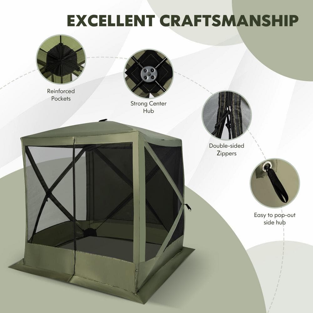 Green 6.7 ft x 6.7 ft Pop-Up Gazebo with Mesh Netting and Carry Bag