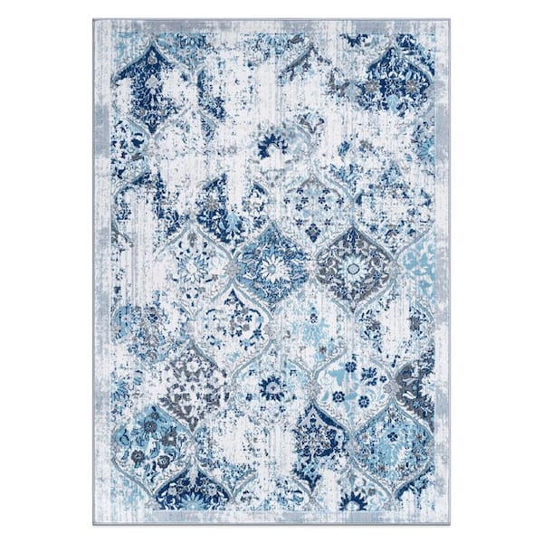 8 ft. x 10 ft. Blue Trellis Bordered Moroccan Area Rug
