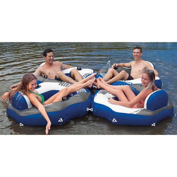 Intex River Run Connect Lounge Inflatable Floating Water Tube 6 Pack & Cooler