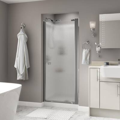 Mandara 33 in. x 64-3/4 in. Semi-Frameless Contemporary Pivot Shower Door in Chrome with Rain Glass