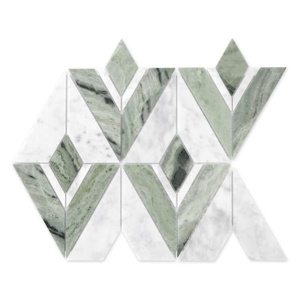 Rhombus Green and Carrara White 12.2 in. x 10.5 in. Honed Natural Marble Floor and Wall Mosaic Tile (4.45 sq. ft. /Case)