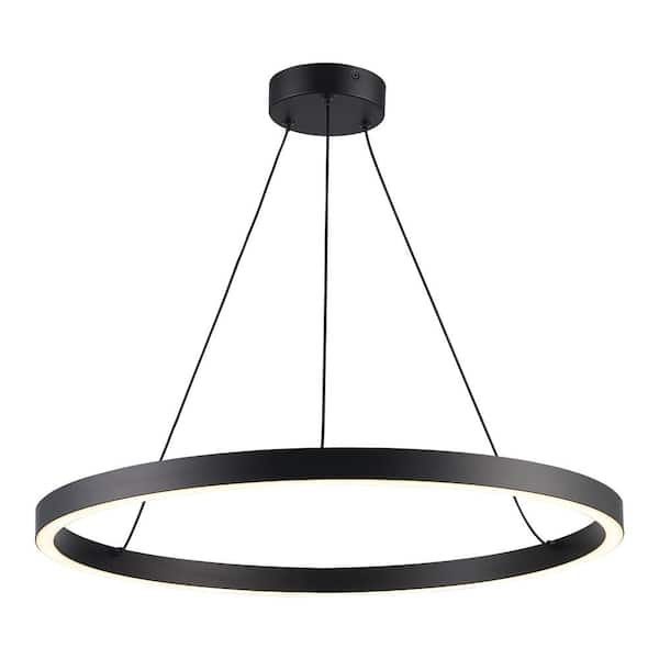 24 in. Kestle 1-Light Black Integrated LED Pendant Light