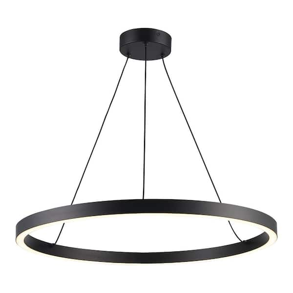 24 in. Integrated LED Black Circular Ring Pendant Light Fixture