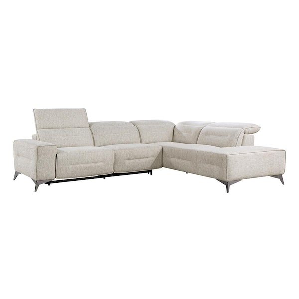 Lazzara Weiser 108.5 in. Straight Arm 2-piece Chenille Power Reclining Sectional Sofa in. Sand with Right Chaise