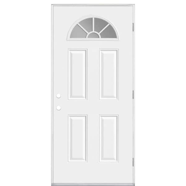 Masonite 36 in. x 80 in. Premium Fan Lite Left Hand/Outswing Clear Glass Primed Steel Prehung Front Door No Brickmold
