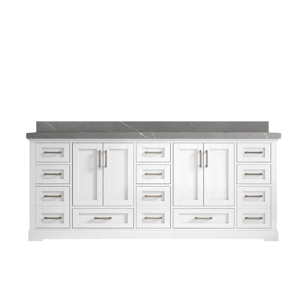 "Boston 84 in. W x 22 in. D x 36 in. H Double Sink Bath Vanity in White with 2"" Piatra Quartz Top" price history on PriceWatchPro
