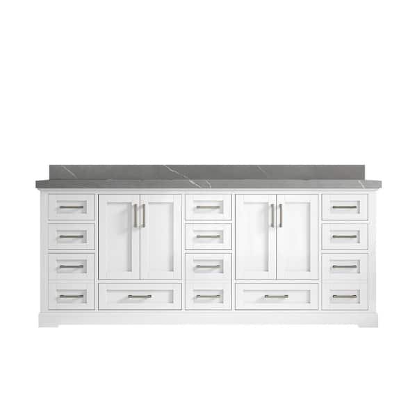 Willow Collections Boston 84 in. W x 22 in. D x 36 in. H Double Sink Bath Vanity in White with 2" Piatra Quartz Top