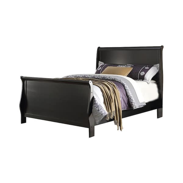 Black Finish Twin Size Bed with Solid Wood Heaadboard