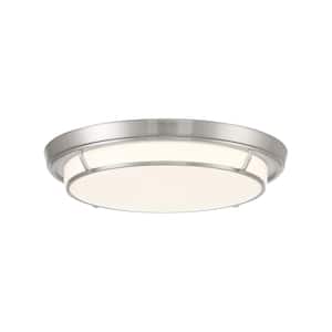 Hudson 16 in. Contemporary Brushed Nickel Integrated Selectable White LED Flush Mount for Bedrooms