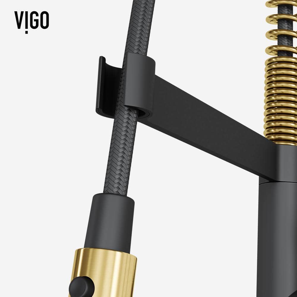 Edison Pro 20" Gold and Black Stainless Steel Pull-Down Kitchen Faucet