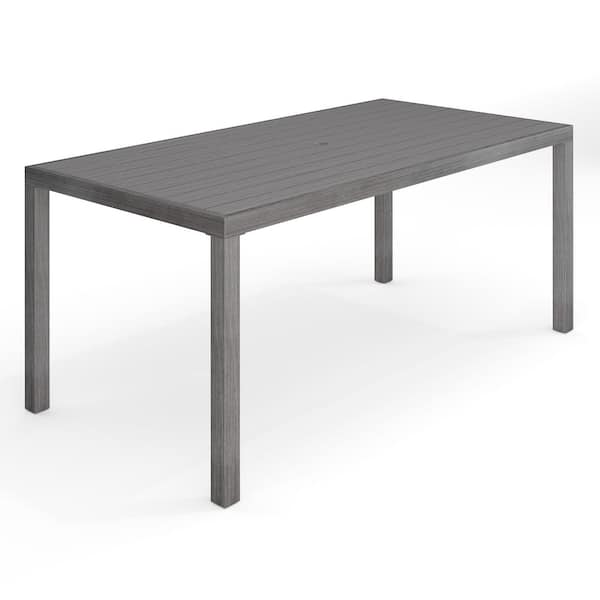 Bedford Gray Brushed Woodgrain Aluminum 70 in. Indoor-Outdoor Patio Table