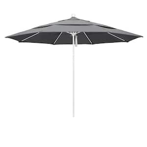 11 ft. White Aluminum Commercial Market Patio Umbrella with Fiberglass Ribs and Pulley Lift in Granite Sunbrella