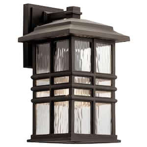 Beacon Square 14.25 in. 1-Light Olde Bronze Outdoor Hardwired Wall Lantern Sconce with No Bulbs Included (1-Pack)