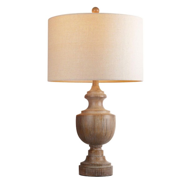26.8 in. Large Brown Resin Table Lamp Farmhouse Bedside Lamp End Lamp with Linen Shade 9W LED Bulb for Living Room Study