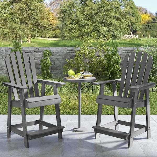 FORCLOVER Gray Patio Adirondack Chair with Armrest and Footrest