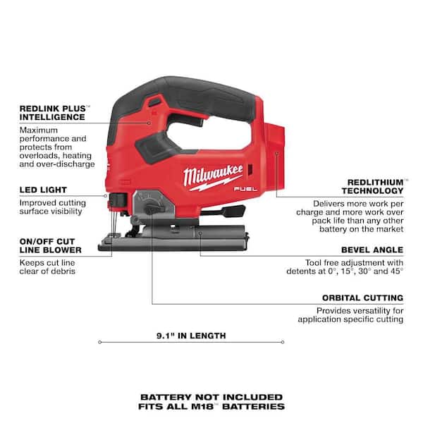 Milwaukee 2737-20-48-11-1850 M18 FUEL 18-Volt Lithium-Ion Brushless Cordless Jig Saw with M18 5.0 Ah Battery - 2