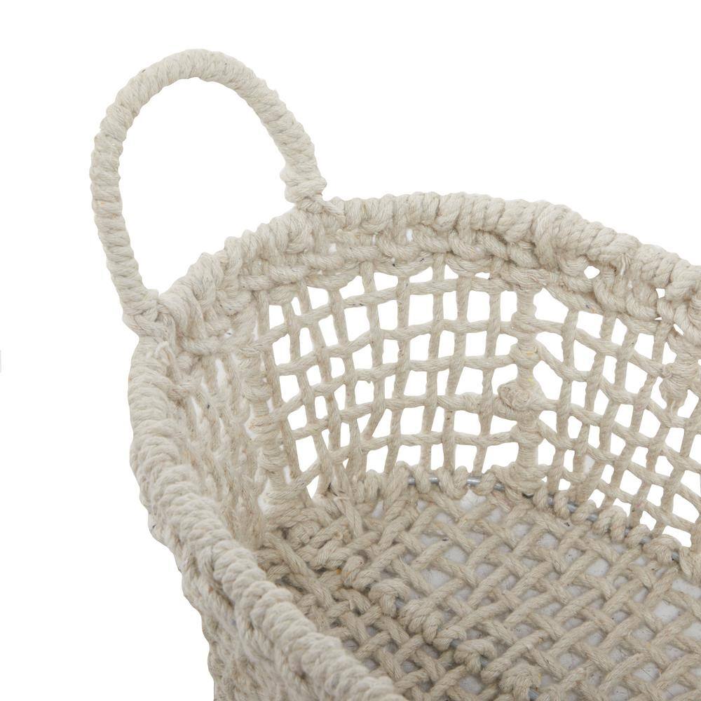 Bohemian White Cotton Rope Oval Storage Baskets - Set of 3