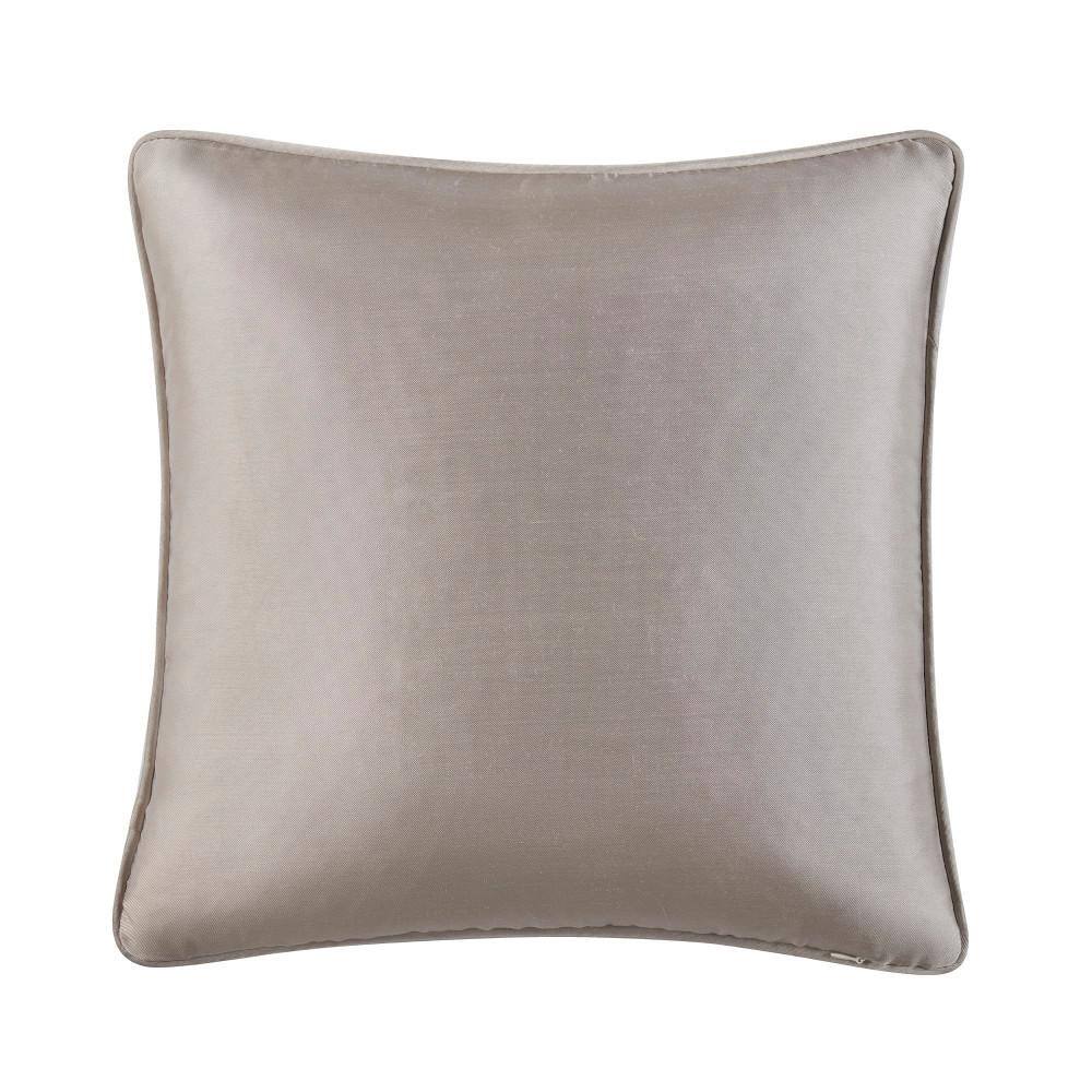 Taupe Satin Embroidered Square Throw Pillow 18"