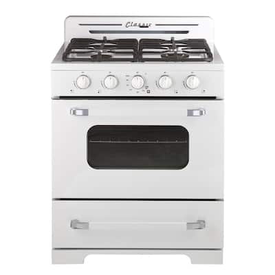 Off-Grid Classic Retro 30 in. 3.9 cu. ft. Retro Propane Gas Range with Battery Ignition in Marshmallow White