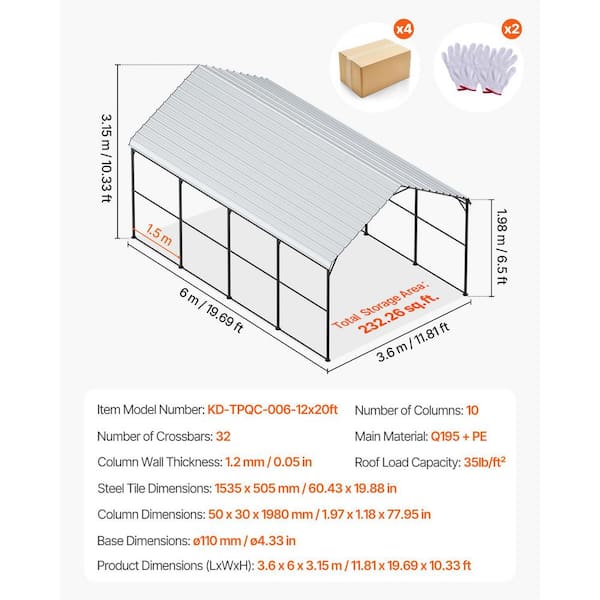 SVOPES Durable Metal Carport, 12 ft. x 20 ft. Outdoor Shelter with