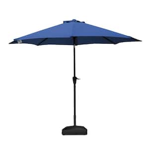 9 ft. Aluminum Market Crank and Tilt Patio Umbrella in Blue with Mobile Base