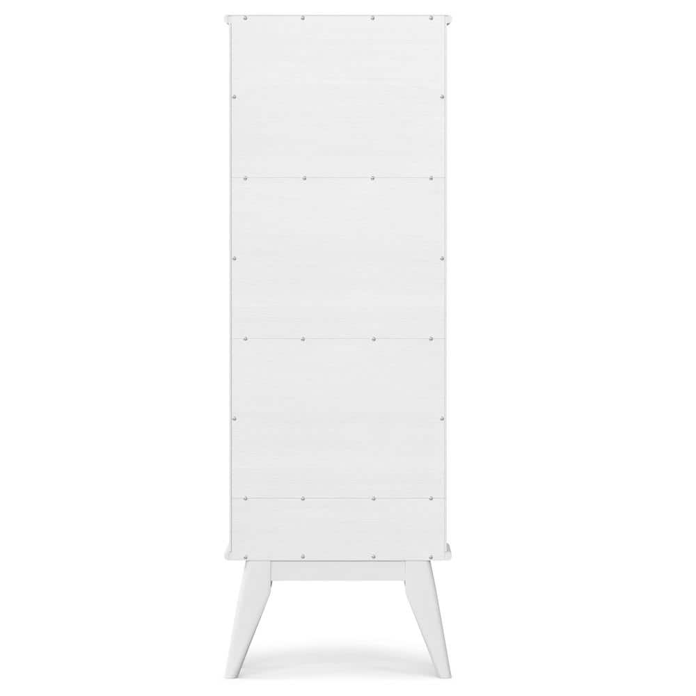 White Solid Hardwood Mid-Century Modern Bookcase with Storage Drawer