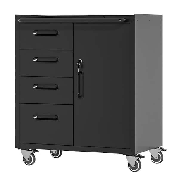 16.5 in. W 4-Drawer+2-Adujstable Shelves Gray Garage Steel Sturdy Rolling Storage Tool Carts for Garages and Warehouses