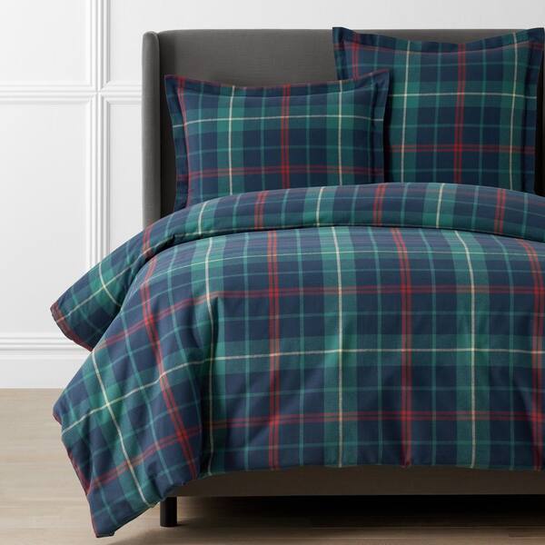 The Company Store Company Cotton Red Green Plaid Velvet Flannel Red/Green Cotton King
