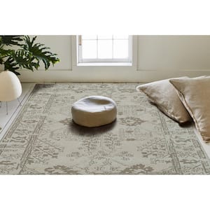 Ivory 8 ft. x 10 ft. Rectangle Floral Wool, Cotton Area Rug