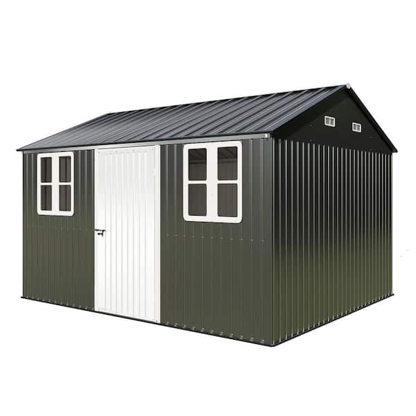 12 ft. W x 10.3 ft. D Galvanized Steel Metal Shed with Lockable Hinged Door and 2-Windows (124 sq. ft.)