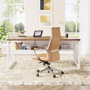 Moronia 63 in. Rectangular Brown and White Engineered Wood Computer Desk with Storage Shelf