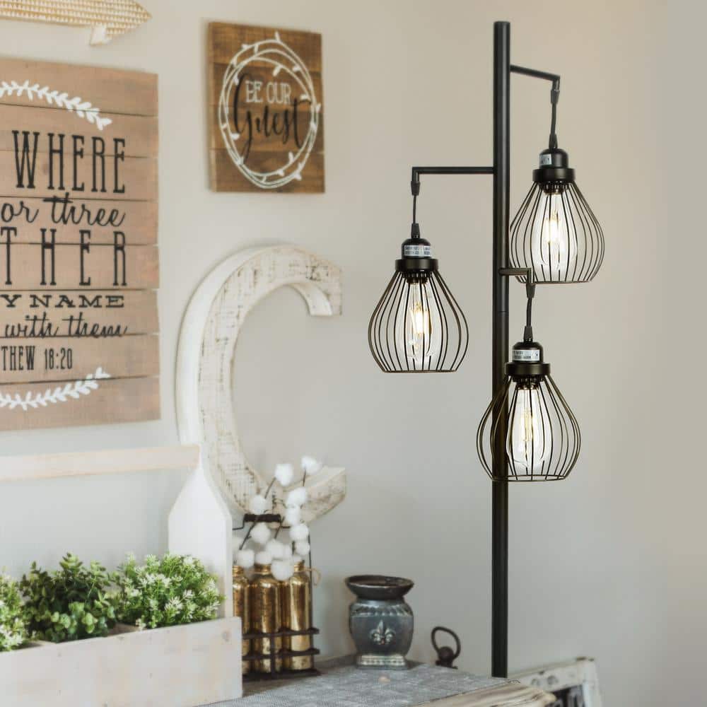 Edison Inspired Multi-Head 68" Black LED Floor Lamp