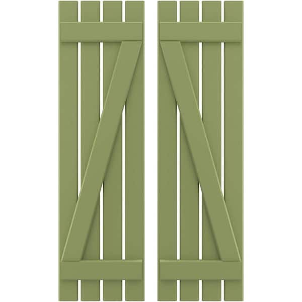 Ekena Millwork 15-1/2 in. W x 54 in. H Americraft 4-Board Exterior Real Wood Spaced Board and Batten Shutters with Z-Bar in Moss Green