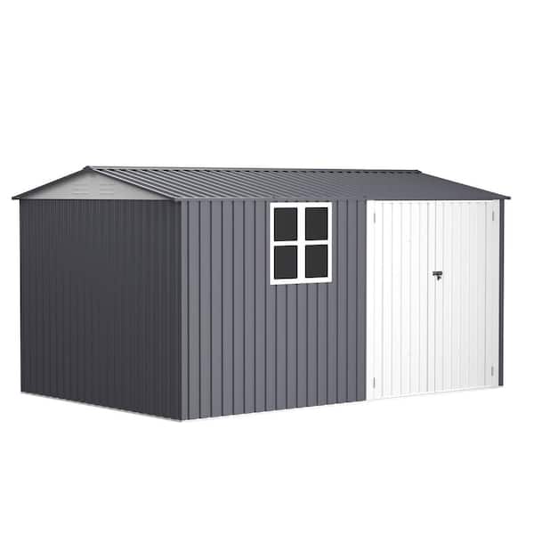 12 ft. W x 8 ft. D Outdoor Metal Storage Shed with Hinge Doors and Large Window Grey 92 sq. ft.