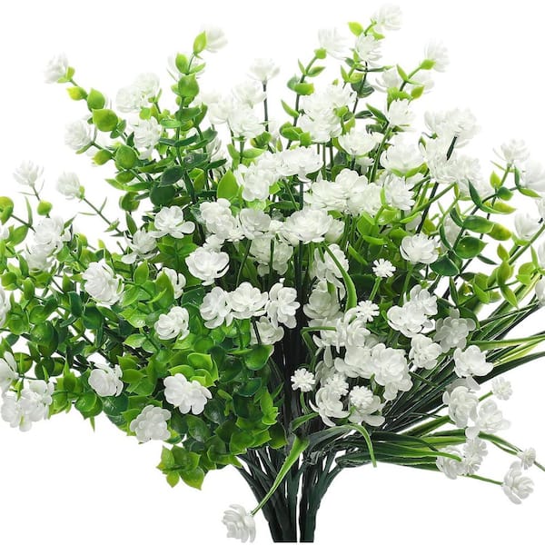 Unbranded 13 in. White Outdoor Artificial Flowers UV Resistant 12 Bundles