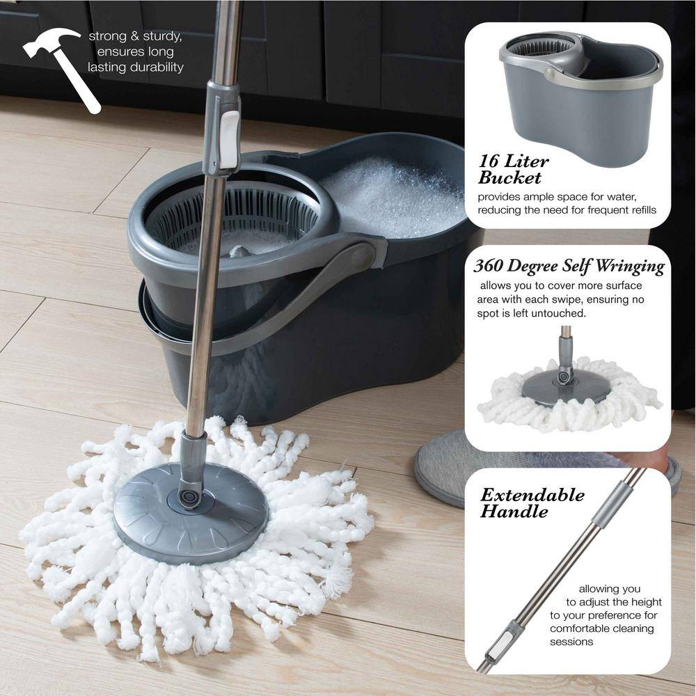 Simplify Gray Microfiber Self Wringing Mop & Bucket Set