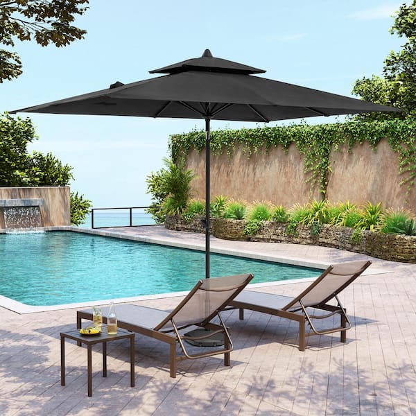 Pellebant Double Top 10 ft. x 6.5 ft. Rectangular Aluminum Market Crank and Tilt Patio Umbrella in Black