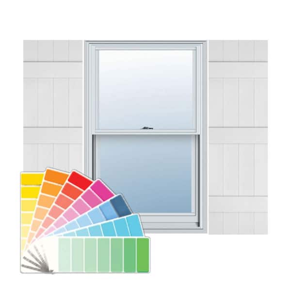 Ekena Millwork 14 in. x 72 in. Lifetime Vinyl Custom Four Board Joined Board and Batten Shutters Pair Paintable