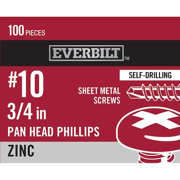 Everbilt #10 x 3/4 in. Zinc Plated Phillips Pan Head Sheet Metal Screw (100-Pack)