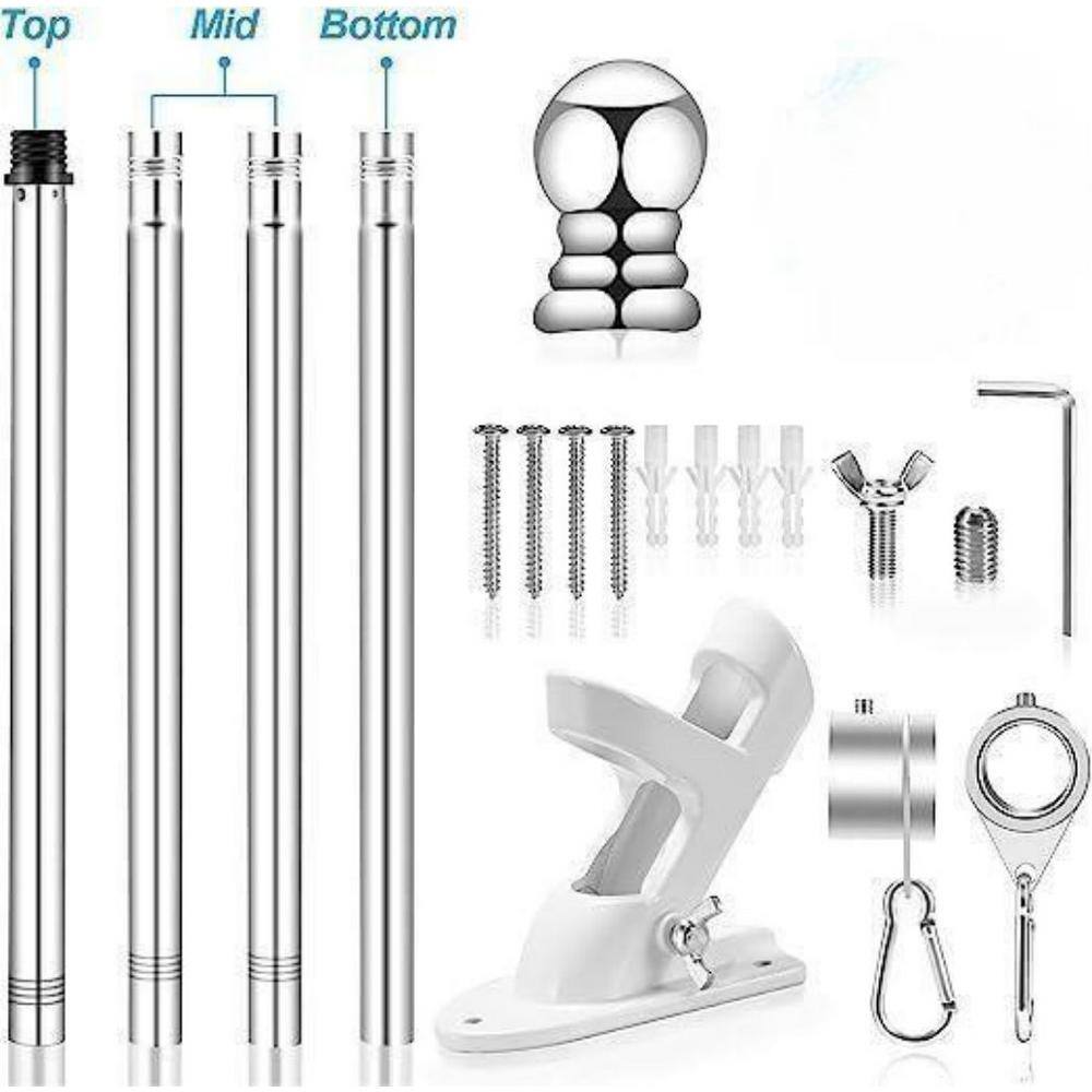 Silver Stainless Steel Adjustable Flag Pole Kit with Mounting Bracket