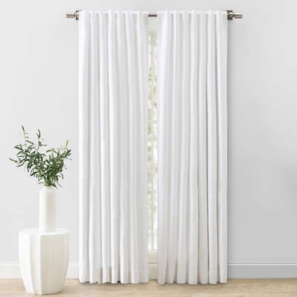 Herringbone White Solid 48 in. W x 63 in. Room Darkening Single Panel Rod Pocket Curtain