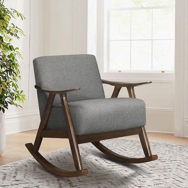 Bracco Gray Mid-Century Fabric Upholstery Solid Wood Rocking Chair 1034GY-1  - The Home Depot