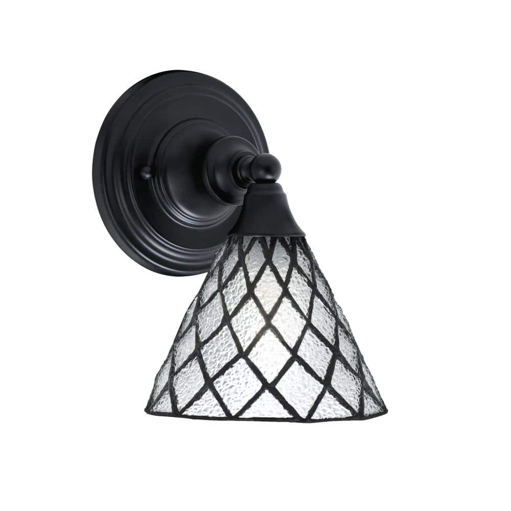 Fulton 1-Light Matte Black Wall Sconce, 7 in. Diamond Ice Art Glass