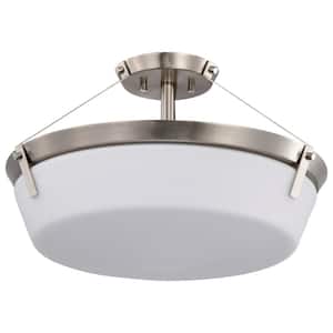 Rowen 18.5 in. 4-Light Brushed Nickel Traditional Semi-Flush Mount with Etched White Glass Shade and No Bulbs Included