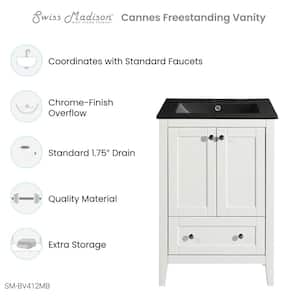 Cannes 24 in. Bathroom Vanity in White with Black Ceramic Sink Top