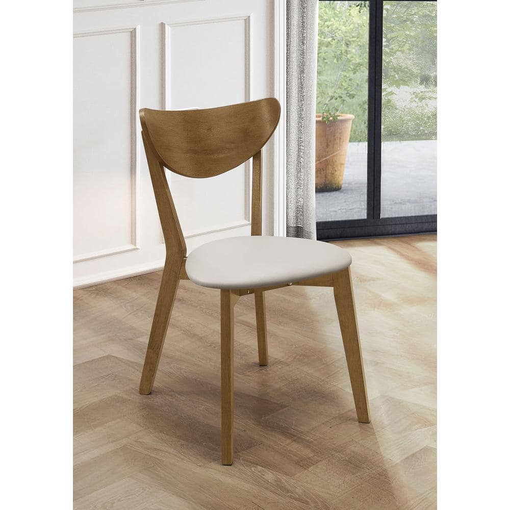 Beige Faux Leather Parsons Side Chair with Wood Accents