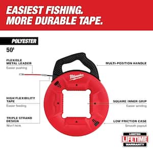 50 ft. x 13 in. Polyester Fish Tape with Flexible Metal Leader and Rasping Jab Saw