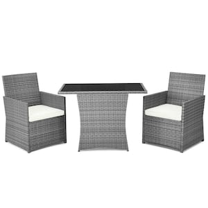 3-Pieces Patio Rattan Furniture Set with Cushioned Armrest Sofa-White