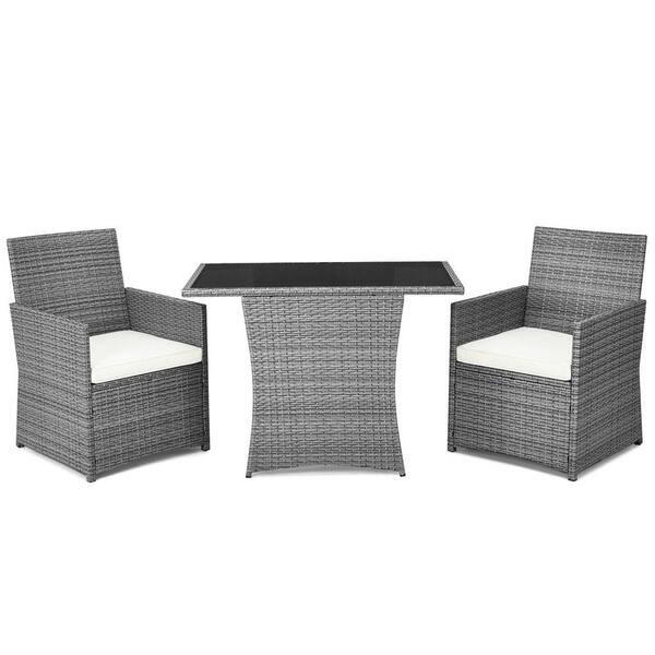 SUNRINX 3-Pieces Patio Rattan Furniture Set with Cushioned Armrest Sofa ...